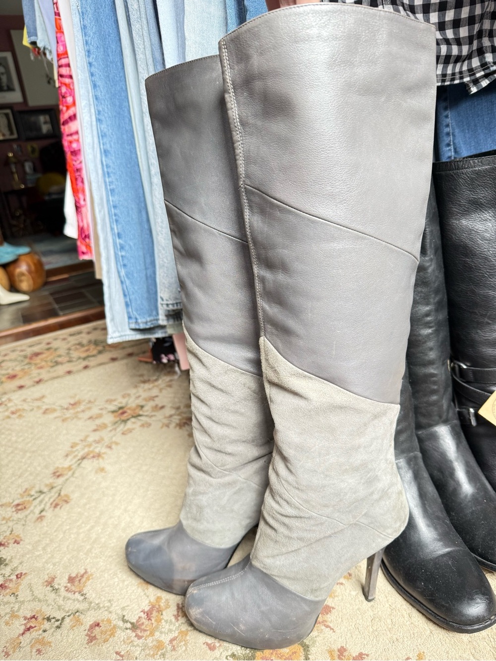 House of Harlow 1960 - Lainey Leather & Suede Over-the-Knee Boots - Gray - 39.5
